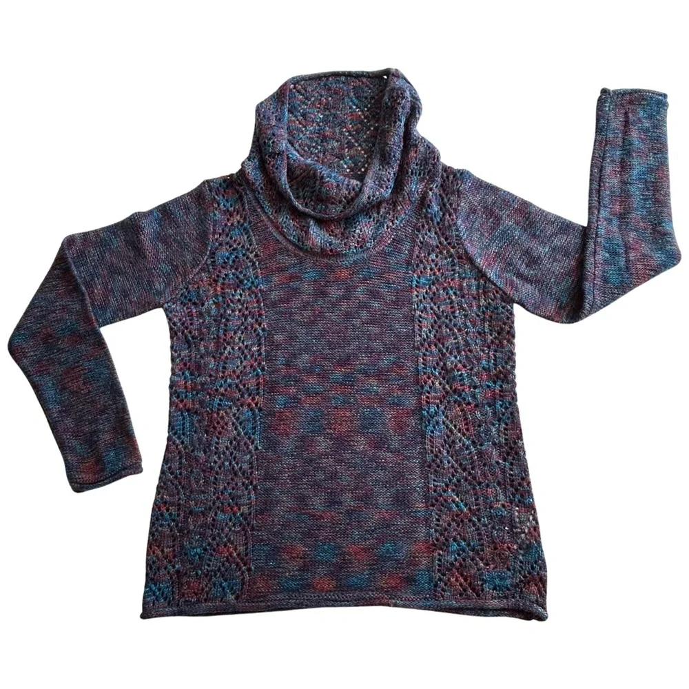 NWT North River Outfitters Cottagecore Cowl Neck Boho Crochet Sweater - M - Blue